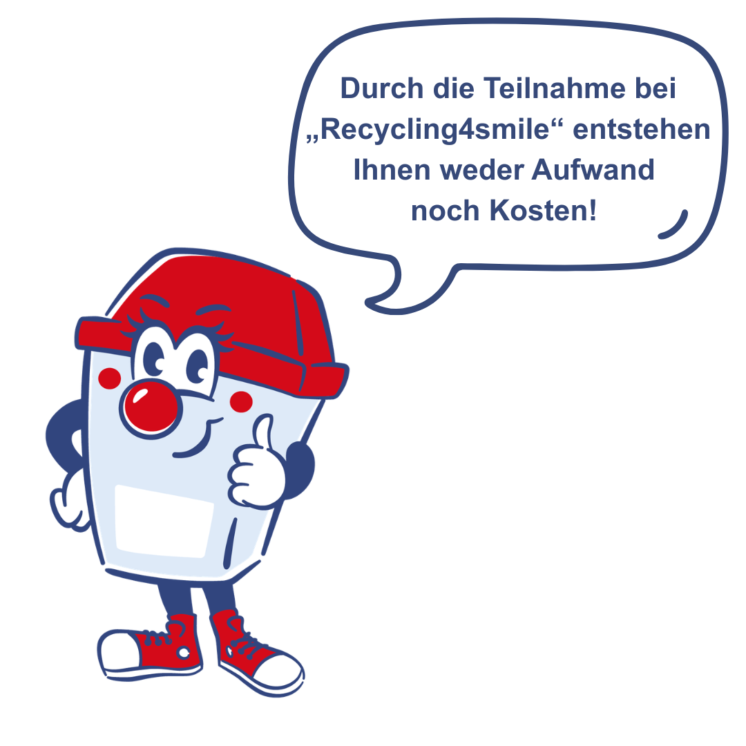 Das Maskottchen Mona Patrone mit einer Sprechblase zur kostenlosen Teilnahme.